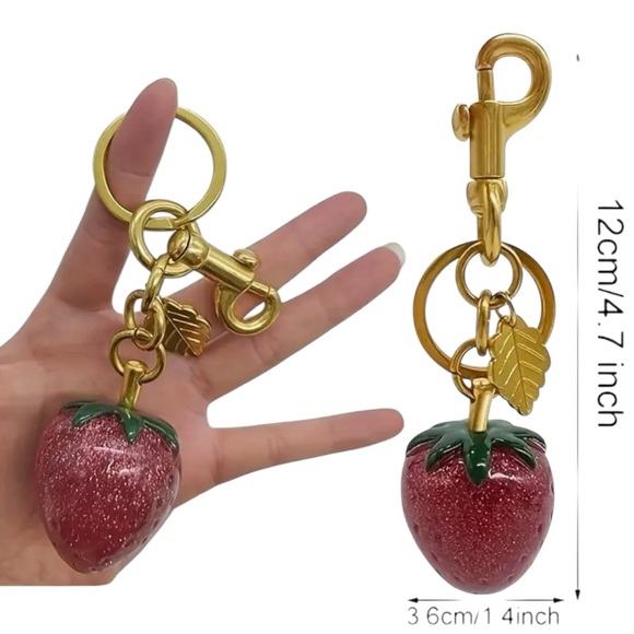 Strawberry Keychain with Gold Accents - Picture 5 of 7